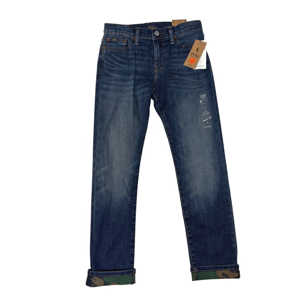 Polo Ralph Lauren Boys Blue Sullivan Slim Jeans Camo Cuffed Lined Sz 10 NWT $85